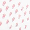 White French Tip Press on Nails Almond Medium Fake Nails with White Pearls Bow Designs Pink Full Cover Glue on Nails Press ons Acrylic False Nails Glossy Stick on Nails for Women Girls 24pcs