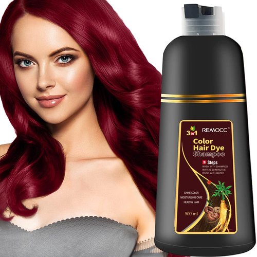 Instant Wine Red Hair Dye Shampoo for Women Men, Hair Coloring Shampoo for Gray Hair, 500ml Herbal Ingredients 3 in 1 Wine Red Hair Dye - 100% Gray Coverage Coloring in Minutes 16.9 Fl Oz