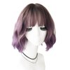 URCGTSA Ombre Color Natural Wavy Bob Wig With Air Bangs Short Bob Wigs Women's Curly Wigs Purple Wavy Synthetic Hair Cosplay for Girl Colorful Wigs (Smoky purple)