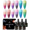 MSRUIOO Color Changing Gel Nail Polish Set, 6 Colors Mood Temperature Color Change Gel Polish, Pink Rose Violet Purple Blue Green Color Changing Nail Polish Gel