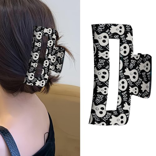 Halloween Hair Clips for Women Girls Black Claw Clip Skull Pattern Hair Claw Clips Non-Slip Hair Clamps Cute Halloween Hair Accessories Halloween Party 1PCS