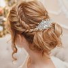 Wedding Bride Hair Comb Crystal Rhinestone Headpiece Pearl Bridal Hairpieces Sparkly Flower Bridesmaid Hair Combs Side Combs Hair Accessories for Women (Gold)