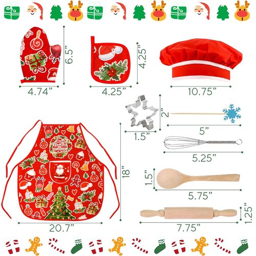 3 otters Chef Costume for Kids, 21PCS Kids Chef Set Kids Christmas Apron Fun Cooking and Baking Set Christmas Dinner Party Cooking