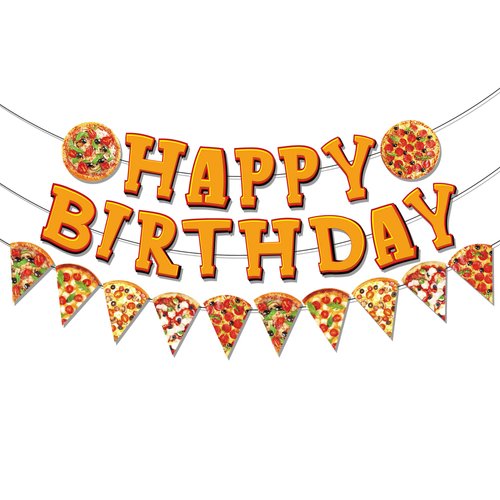 CC HOME Pizza Happy Birthday Banner, Pizza Party Decoration, Pizza Letters Theme Party Supplies Boys Girls Kids Home Classroom Baby Showers 1st Birthday Party Decorations Supplies