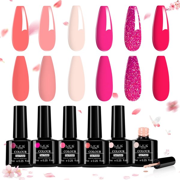 LKE Gel Nail Polish Set 6 Colors Spring Pastel Hot Pink Milky White Gel Polish Set Gel Nail Kit All Seasons Soak Off U V/LED Nail Lamp Nail Art Design Manicure for Home DIY & Salon Christmas Gifts