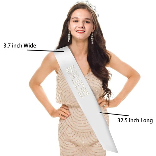 Eyuwn White Bride Sash with Pearls and Rhinestones, Bachelorette Party Sash, Bridal Shower Gift Wedding Party Decorations