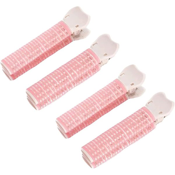 JJLFresheners Hair Rollers with Clip, 4PCS Volumizing Hair Root Clips Bangs Curler DIY Hair Styling Accessories Tool, Pink