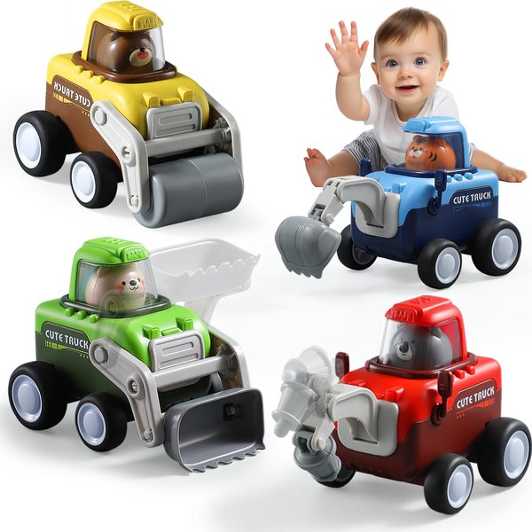 TUOLAJI Construction Toys for1-3 Year Old Boy (4pack),Toy Trucks,Toddler Car Toys Vehicles Press and Go Cars,Bulldozer Toys for Boys,Excavator Bulldozer Toy,Racing Toys Sand Toys Trucks Toys