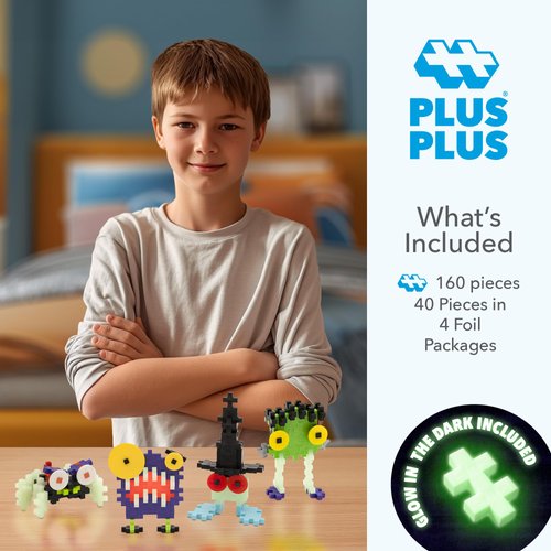 PLUS PLUS Creepy Critter Fun Pack, Halloween 3D Puzzle Building Block Set, 160 Mini Interlocking Pieces, Fun Holiday Activities for Kids - Glow in The Dark