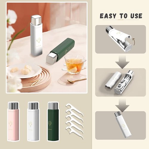 New Portable Floss Dispenser, Cleaning Teeth and Oral Care Tool Floss Pick Dispenser with Dental Floss, Floss Dispenser Refillable for Dinners Dating Travel (1Pcs White & 100Pcs Floss)