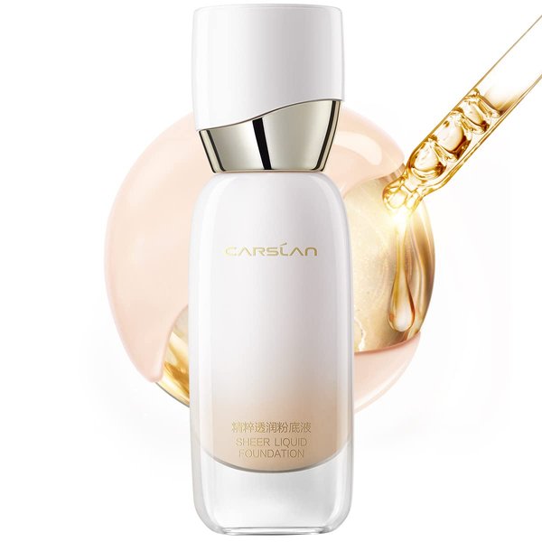 Carslan Sheer Liquid Foundation With Hydrating Serum, 24H Long-Lasting Moisturization, Medium Full Coverage, Anti-Aging, Build Dewy Health Skin, P01 Fair Porcelain, 1 FlOz
