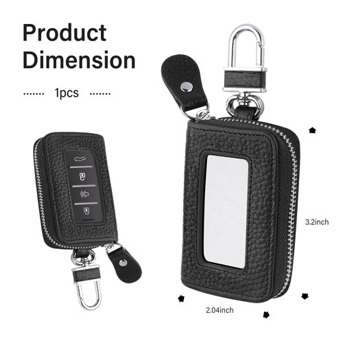 Car Key Fob Case for Replacing Old Key Fob Cover,Genuine Leather Car Key Case Holder with Key Ring & Keychain (Black)