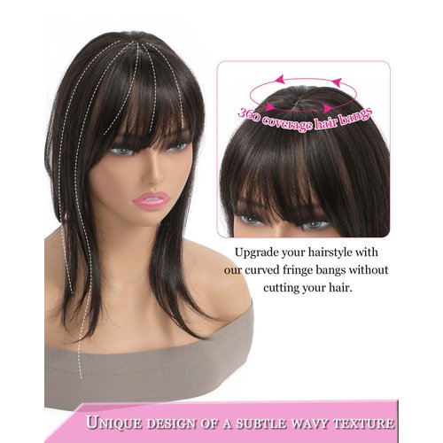 MORICHY Clip in Bangs 360° Bangs Hair Clip Fake Bangs with Long Layered Hair Clip on Bangs for Women Brown Black Bangs Clip in Hair Extensions Curved Bangs for Daily Use
