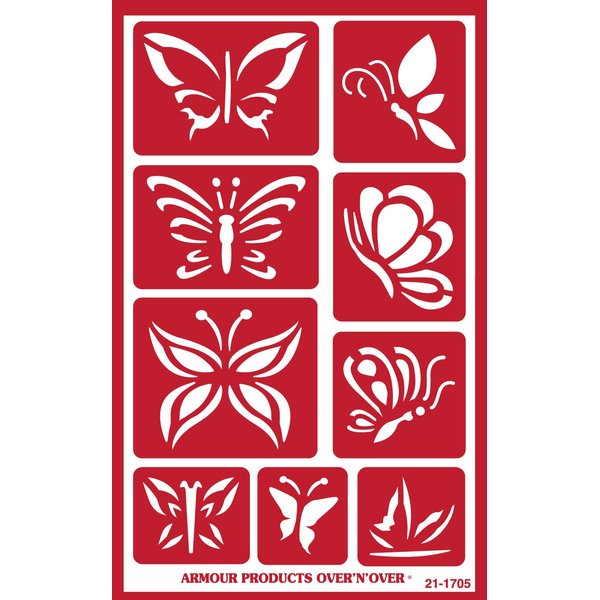 Armour Etch Over N Over Stencil Butterflies-Over 'N Glass Etching Stencil, Brown