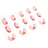 Acrylic Press on Nails Short Oval Rose Red and Orange French Tip Fake Nails Press ons Light Pink Full Cover Stick on Nails Glossy Artificial False Nails for Girls 24Pcs