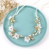Daisy Flower Hair Ribbon Headband Crown Wedding Hair Vine Gold Leaf Rhinestone Pearl Bridal Headband Tiara Hair Accessories with Ribbon Festivals Party Spring Summer Hair Pieces for Women 4th of July