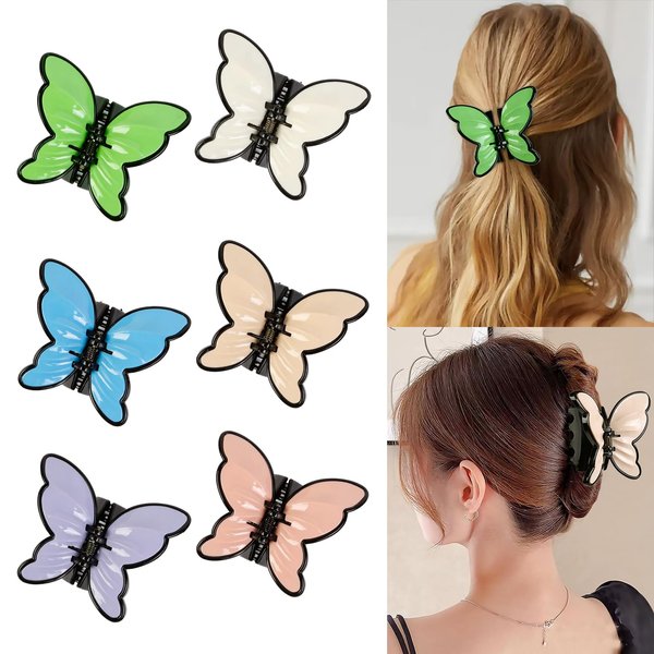 6 Packs Butterfly Hair Clips for Women Girls Cute Colorful Hair Claw Clip 2.7Inch for Thick Thin Curly Hair Accessories Medium Smooth Claw Clips Non Slip