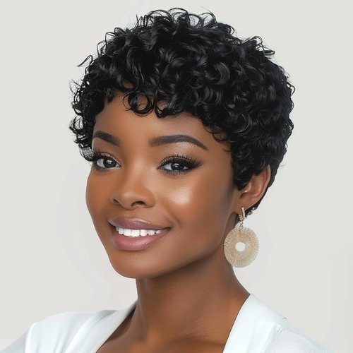 Pixie Cut Wig Short Pixie Wigs For Black Women Mommy Wig Synthetic Wigs With Bangs Heat Resistant Short Haircuts For For Black Women (Black)