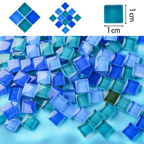 BigOtters 170pcs Bulk Mosaic Tiles, 140g Colors Glass Pieces Assorted Color Opaque Mosaic Glass for DIY Picture Home Mosaic Decoration (Blue Series)