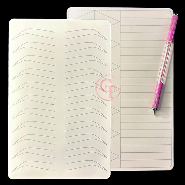 2PCS Doulbe Sides Silicone Practice Skin 1.5mm Thickness Permanent Makeup Tattoo Practice Pad for Eyebrow/Lip Practice (Pink Pad+Silver Line)