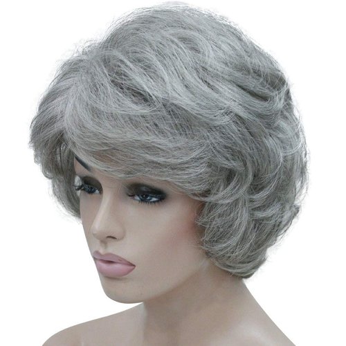Lydell Women's Short Curly Wavy Wig Synthetic Hair Full Wig 6 inches (51 Silver Grey)