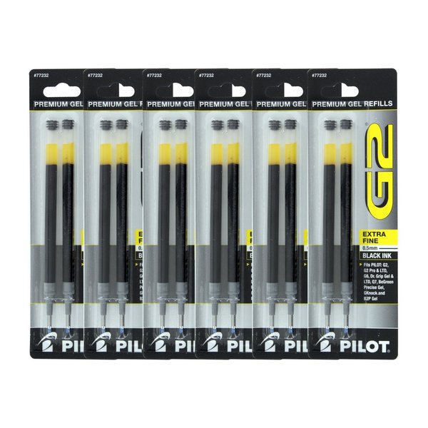 Pilot G2, Dr. Grip Gel/Ltd, ExecuGel G6, Q7 Rollerball Gel Ink Pen Refills, 0.5mm, Extra Fine Point, Black Ink, Pack of 12