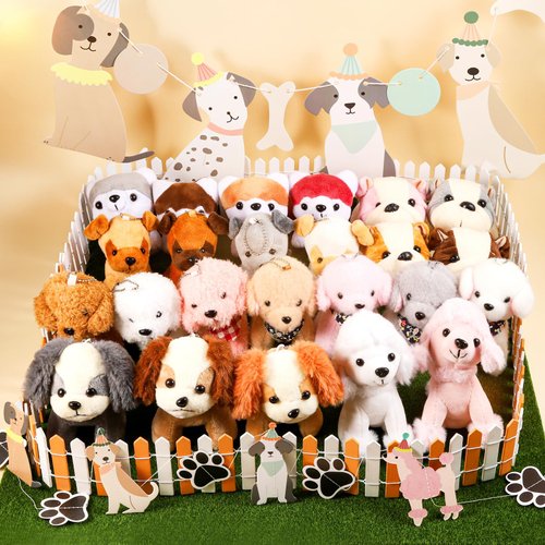 Niceup 24PCS Adopt Puppy Party Favors Bulk Mini Dog Paw Stuffed Animals Adoption Class Pet Puppy Toys Doll for Party Bag Christmas Valentine's Day Goodie Bag Stuffer Gift Fillers