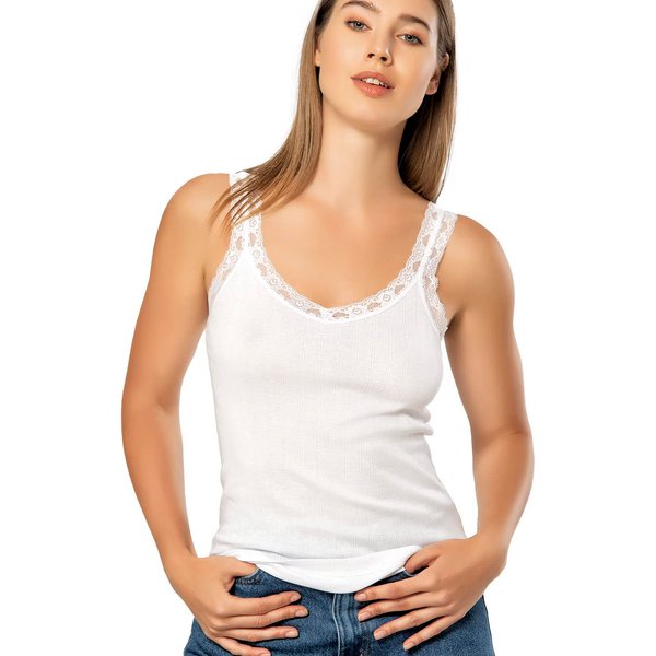 VAVONNE Camisole for Women, All Cotton, Airy Soft Comfy Tank Tops Cami Undershirt (White/Lace Strap, Medium)