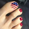 ROFIBUT 4th of July Press on Toenails Short Square Fake Toe Nails Glossy Independence Day False Nails Cute American flag Design Full Cover glue on Toenails Red Solid Color Acrylic Nail for Women 24Pcs