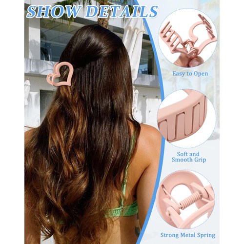 Ufgin 6 Pcs Heart Hair Claw Clips for Women-Medium Matte Nonslip Hair Jaw Clips Heart Hair Clips for Thin Thick Hair Cute Hair Styling Accessories for Women and Girls(flower1+heart1+butterfly1)