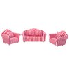 Fateanuki 1 12 Scale Doll House Furnitures 3pc Sofa Miniature Dollhouse Toy Parlor Bedroom Decoration Accessories（Red-White Stripes）