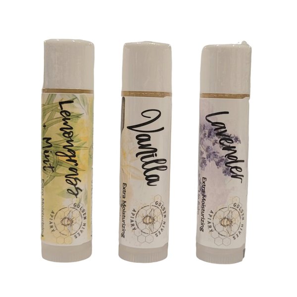 Golden Hives Apiary Extra Moisturizing Lip Balm With Raw Beeswax & Organic Cocoa Butter-Variety Packs (The Classics-Lemongrass+Mint, Vanilla, Lavender)