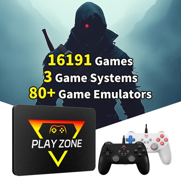 Game Console HDD with 3 Game Systems, Video Game Console with Built in 16191 Games, Emulator Console has 80+ Emulators, Game SSD for PC (Playzone-BTBW)