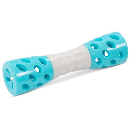 Messy Mutts Totally Pooched Toss 'n Stuff Hourglass | Interactive Treat and Squeak Toy for Dogs | Durable 7” TPR Dog Toy | Teal