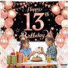 KatchOn, Rose Gold Happy 13th Birthday Banner - Huge, 72x44 Inch | Rose Gold and Black 13th Birthday Backdrop, 13th Birthday Party Decorations | 13 Birthday Banner, 13th Birthday Decorations for Girls