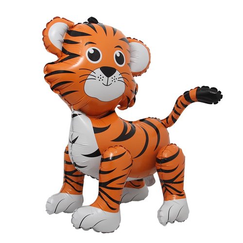 4D Walking Balloons Animal Foil Balloon Lion Panda Alpaca Turtle Cow Horse hippo leopard Ballon Jungle Forest Zoo Theme Baby Shower Birthday Party Supplies (4D Tiger)