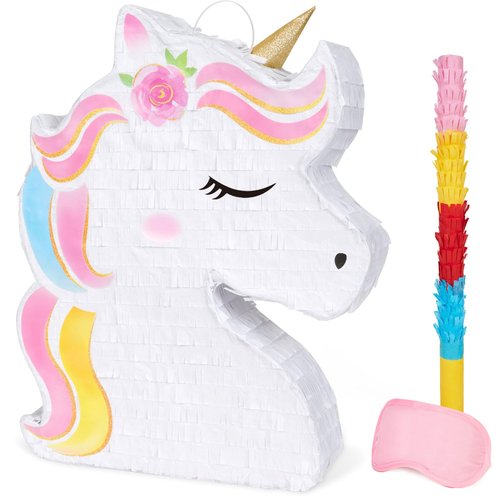 WERNNSAI Unicorn Piñata - Unicorn Party Supplies Piñata Bundle with Blindfold and Bat for Girls Kids Rainbow Unicorn Theme Birthday Party Game Decorations (15.7" x 12.2" x 3.1")