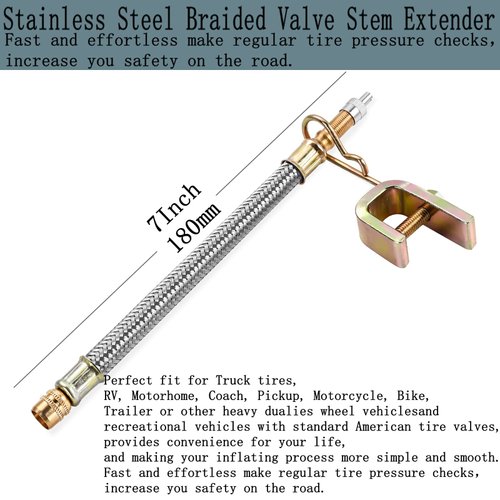 4Pcs 7"/180mm Flexible Valve Stem Extenders Stainless Steel Tyre Tire Valve Stem Extension Adaptors Car Truck Trailer RV Trailer Vehicle (4Pcs 7"/180mm)