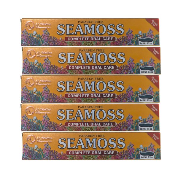 Seamoss Toothpaste with Clove, Tea-Tree, Neem, Babool, and Eucalyptus Oils - Paraben Free & Refreshing Oral Care for Sensitive Teeth - Halal - Pack of 5