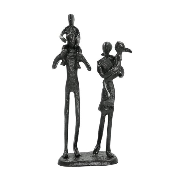 DreamsEden Rustic Family Figurines, Cast Iron Art Home Decoration Statue with Gift Card for Anniversary Birthday (Family of Four Carrying)