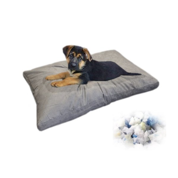 eConsumersUSA 37''x27'' Gray Microsuede Medium Size Dog Orthopedic Pillow Stuffed with Premium Shredded Memory Foam - Includes Waterproof Resistant Inner Cover + Free Bonus 2nd External Cover