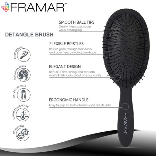 Framar Detangling Curly Hair Brush – No More Tangles Hairbrush – Elegant Detangler brush, Hair brushes for women, Mens Hair Brush, Hair Detangle Brush, Hair Accessories For Women (Black)