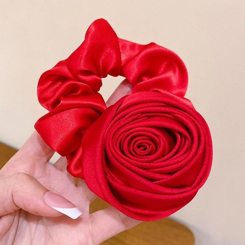 2Pcs Red Wine Red Vintage Rose Flower Elastics Hair Ties Silk Satin Scrunchies Hair Band Ponytail Holders Hair Accessories for Women Girls, Hair Accessories, Elastic Hair Scrunchies