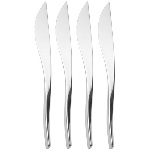 nambe - Flatware Collection - Anna Steak Knives - Set of 4 - Made with Stainless Steel - Sharp Knives Set - Dinner Knifes - Sturdy And Easy To Clean - Dishwasher Safe - Designed by Lou Henry