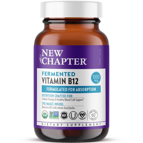 New Chapter Fermented Vitamin B12 1,000 mcg, USDA Organic, ONE Daily for Cellular Energy + Healthy Blood Cells, Certified Vegan, Gluten Free - 60 Count