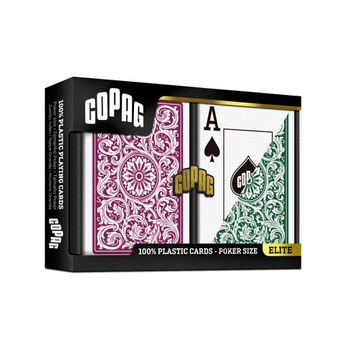 Copag 1546 Design 100% Plastic Playing Cards, Poker Size (Standard) Green/Burgundy (Jumbo Index, 1 Set)