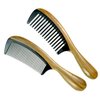 YunZh Wide Tooth Comb and Fine Tooth Combs,Sandalwood Buffalo Ox Horn Wooden Hair Comb for Women Men(2PCS)