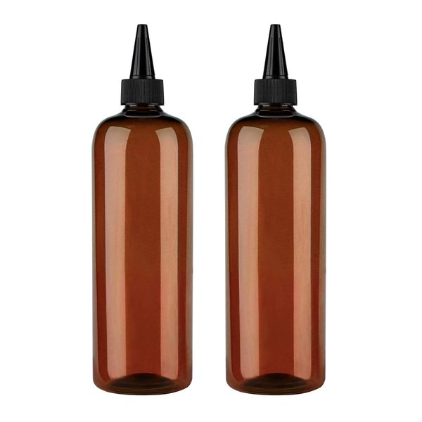 sdoot Amber Squeeze Bottle Hair Color Bottle Applicator Bottle 16 ounce for Hair, PET Plastic Refillable Bottles with Twist Top Cap-2 Pack, Brown