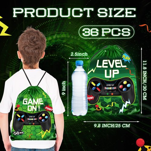 Eccliy 20 Pcs Video Game Party Drawstring Bags 12 x 10 Inch Gaming Party Gift Bag Birthday Party Supplies for Boys Adult(Green,Fresh Style)