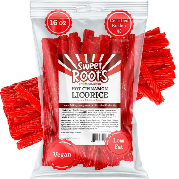 Sweet Roots by Happy Bites Hot Cinnamon Licorice Twists (16 oz) - JUMBO Size - Certified Kosher - Vegan - Gourmet - Low Fat